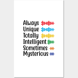 Always Unique Totally Intelligent Sometimes Mysterious: Autism Awareness Journal, Autism Spectrum Disorder Gift For Family Posters and Art